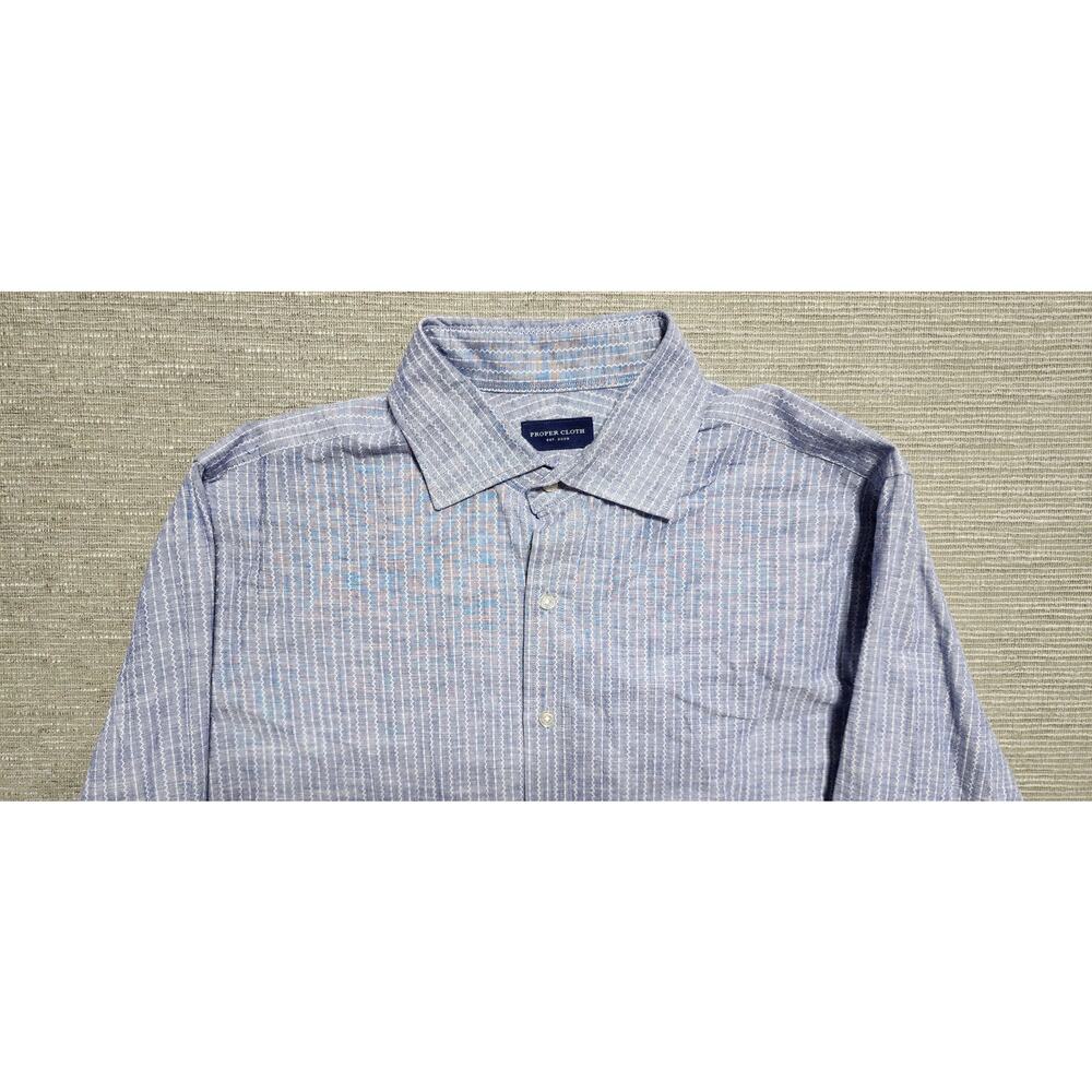 Proper Cloth Men’s Custom Blue White Striped Long Sleeve Button Down Shirt